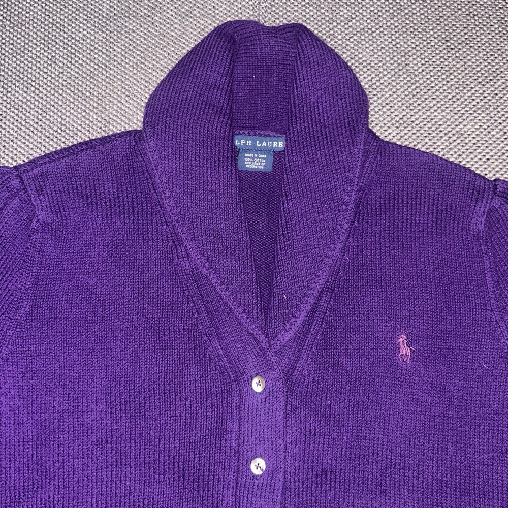 Vintage Ralph Lauren Blue Label Purple Shawl Neck Sweater Womens Large Rare L